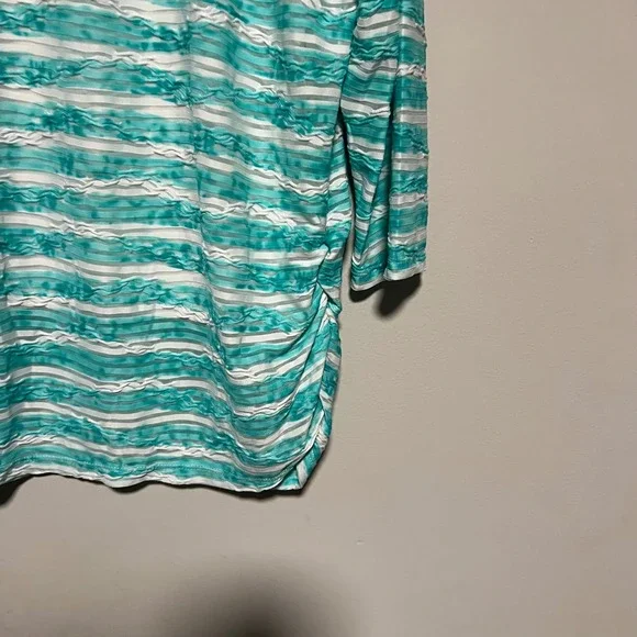 Ruby Rd Womens Top XL Blue White Striped Beaded Neck 3/4 Sleeve Tunic Layered - Picture 3 of 7